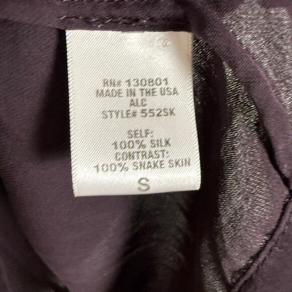 A.L.C. Plum Purple Silk Snakeskin Leather Trim Sleeveless Tank Top Size Small - Picture 9 of 9